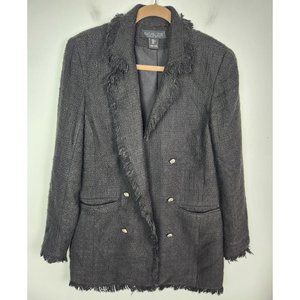 Rachel Zoe Women's Sz. L Black Fringe Tweed Long Line Jacket